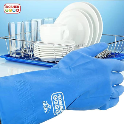 The Kosher Cook Dairy Blue Nitrile Cleaning Gloves, Comfortable Flock Lining and Top Durability for Dishwashing and Household, Large and Color Coded Home Kitchen Accessories