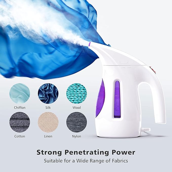 HiLIFE Steamer for Clothes, Portable Handheld Design, 240ml Big Capacity, 700W, Strong Penetrating Steam, Removes Wrinkle, for Home, Office(ONLY FOR 120V) (Purple)