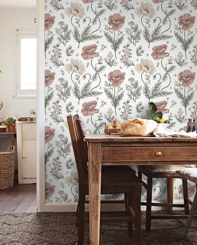 Timeet Floral Peel and Stick Wallpaper Self Adhesive Removable Wallpaper 16"x78.7" Wall Mural for Bedroom Bathroom Wall Decor