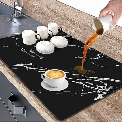 Absorbent Coffee Mat, 24"x16" Dish Drying Mat Coffee Mat Bar Accessories, Hide Stain Rubber Backed Absorbent Dish Drying Mat for Kitchen Counter Fits Under Coffee Maker or Machine (Black)