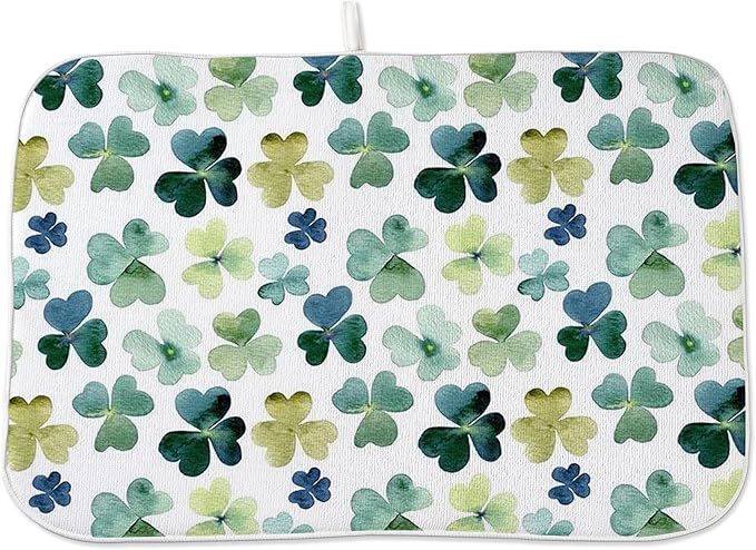 Spring Dish Drying Mat 18x24 Inches For Kitchen Counter Absorbent Green Lucky Clover Kitchen St. Patrick's Day Leaf Drying Mat Pad For Home Kitchen,Dining Room,Office Decoration