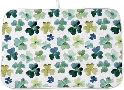 Spring Dish Drying Mat 18x24 Inches For Kitchen Counter Absorbent Green Lucky Clover Kitchen St. Patrick's Day Leaf Drying Mat Pad For Home Kitchen,Dining Room,Office Decoration