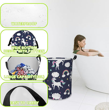 Laundry Basket Unicorns and Rainbows Laundry Hamper Large Laundry Basket Storage Basket Tote Bag Collapsible Organizer Basket for Bathroom,Laundry,Bedroom 17.3 x16.5 Inch