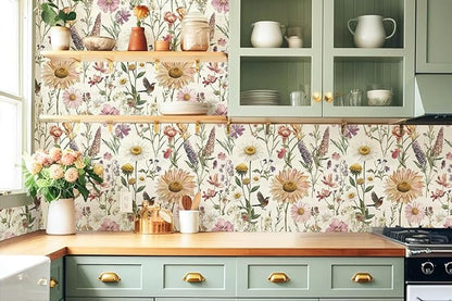 Livebor Floral Peel and Stick Wallpaper Floral Bird Contact Paper 16.9inch x 393.7inch Vintage Flower Wallpaper Peel and Stick Self Adhesive Flower Contact Paper Botanical Decor for Bathroom Vinyl