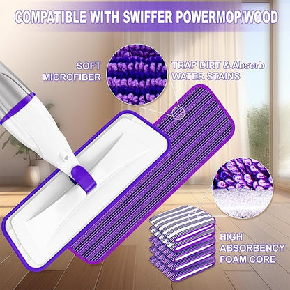 Spray Mops for Hardwood Floor Cleaning: EXEGO Wet Mops with 5 Microfiber Refillable Pads for Swiffer Powermop - Floor Mop with Sprayer Dust Dry Mopping Tools for Tile Wood Laminate Vinyl Marble