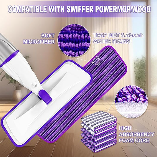 Spray Mops for Hardwood Floor Cleaning: EXEGO Wet Mops with 5 Microfiber Refillable Pads for Swiffer Powermop - Floor Mop with Sprayer Dust Dry Mopping Tools for Tile Wood Laminate Vinyl Marble