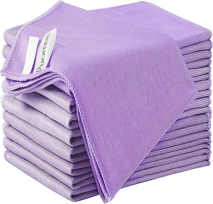 12 Pack Microfiber Glass Cleaning Cloth, 10.8 Inch X 13.8 Inch, Lint Free Quickly Clean Windows, Mirrors, Glasses, Phone Screens, Camera Lenses, Purple