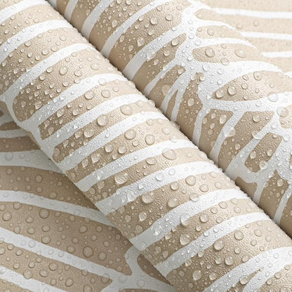 Guvana Beige Peel and Stick Wallpaper Boho Beige and White Contact Paper Modern Striped Self Adhesive Waterproof Wall Paper for Bathroom Bedroom Decor Removable Temporary Rv Wallpaper Roll 17.3"×590"