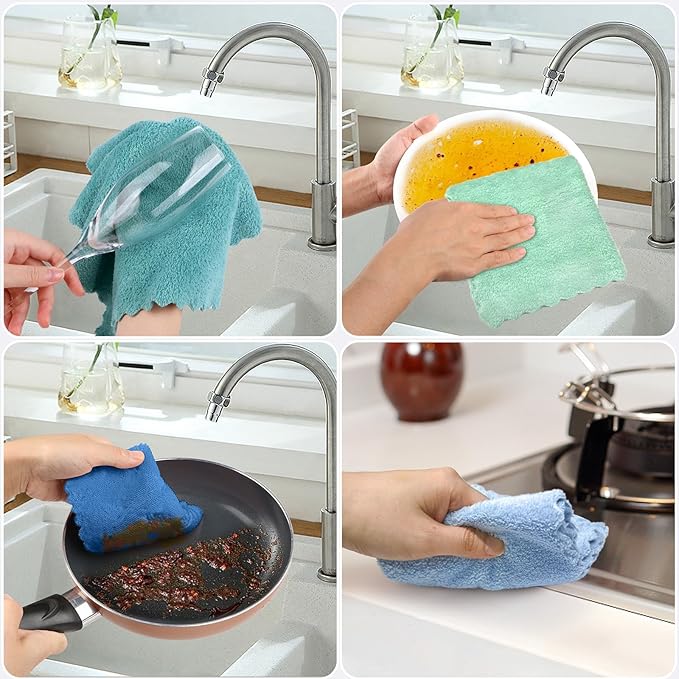 AIDEA Kitchen Towels, 20 Pack Absorbent Dish Towels, Coral Fleece Reusable Dish Cloths, Microfiber Cleaning Cloths, 11" x11"