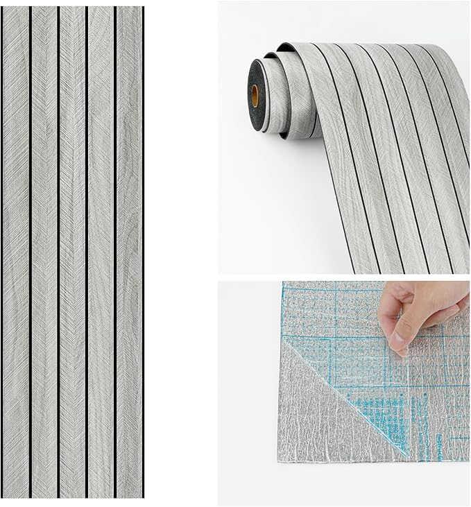 Wallercity Gray Peel and Stick Wood Slat Panels for Living Room Bedroom 11.7''x118'' Wooden Panels Wall Decor Self Adhesive Waterproof Wood Paneling Soundproof Slat Wallpaper for Backsplash Ceiling