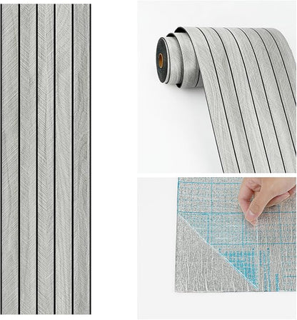 Wallercity Gray Peel and Stick Wood Slat Panels for Living Room Bedroom 11.7''x118'' Wooden Panels Wall Decor Self Adhesive Waterproof Wood Paneling Soundproof Slat Wallpaper for Backsplash Ceiling