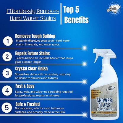 Black Diamond Stoneworks Shower Glass Cleaner – Professional Strength Shower Door & Tile Spray - Removes Hard Water Stains, Soap Scum & Water Spots, Non-Abrasive, Prevents Resoiling (32oz)