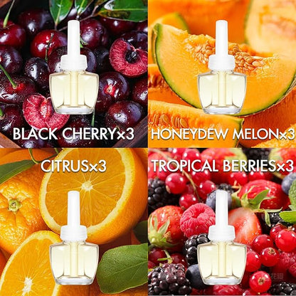 Plug In Air Fresheners for Home, 12ct – Black Cherry, Tropical Berries, Citrus, Honeydew Melon, Wall Plug in Refills, Room Freshener for Home, Compatible with Air Wick & Glade, Not for Glad Plus