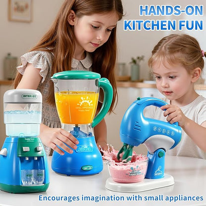 Toy Kitchen Accessories, Kitchen Appliances Play Cooking Set Toys for Kids Ages 1-3 3-5 with Blender, Mixers, Water Dispenser, Light Sound, Pretend Play Birthday Gifts for 3-8 Year Old Girl