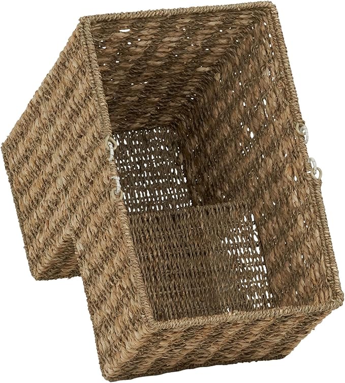 Household Essentials Wicker Stair Basket, Wicker Step Organizer with Handles, Use to Collect and Transport Items from Floor to Floor