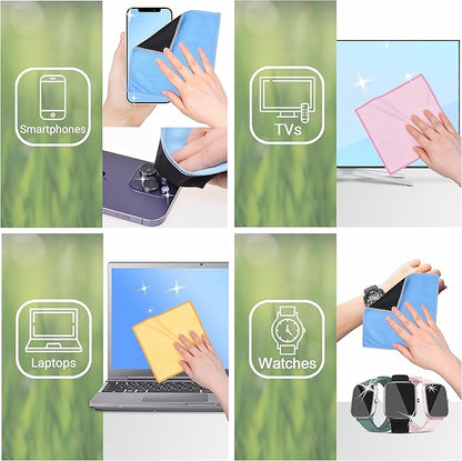 Eco-Fused Microfiber Cleaning Cloths Double-Sided - 5 Pack - 6.6 x 6.2 inch - Microfiber and Suede Cloth for Smartphones