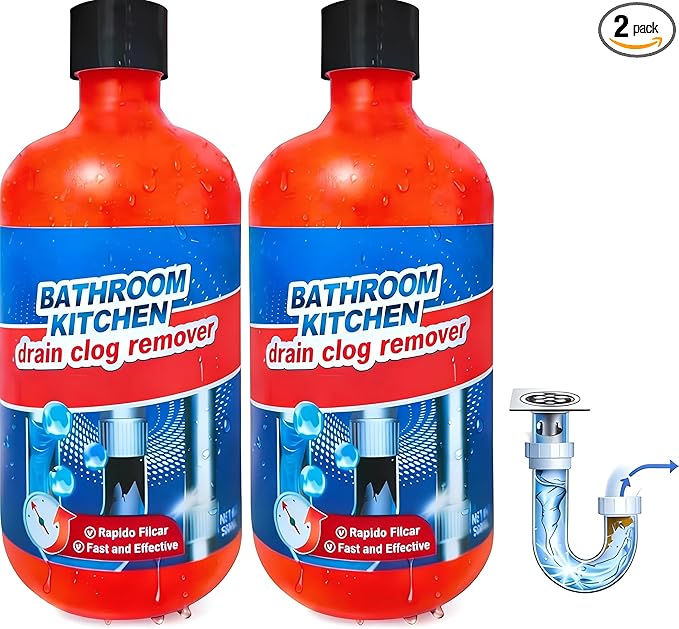 Drain Clog Remover, Drain Clog Dissolver, Opener-Cleaner, Toilet Clog Remover-Professional Strength Liquid Pipe Build Up Remover (2 pcs)