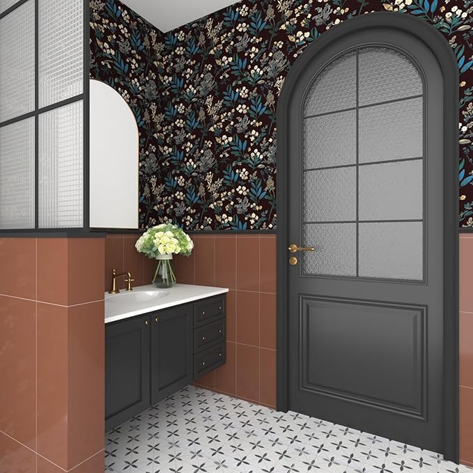 Laatse Vintage Wallpaper Peel and Stick Dark Green Floral Wallpaper 17.5'' x 118'' Green Leaf Contact Paper Vinyl Waterproof Self Adhesive Boho Botanical Wall Paper for Bedroom Cabinet Décor