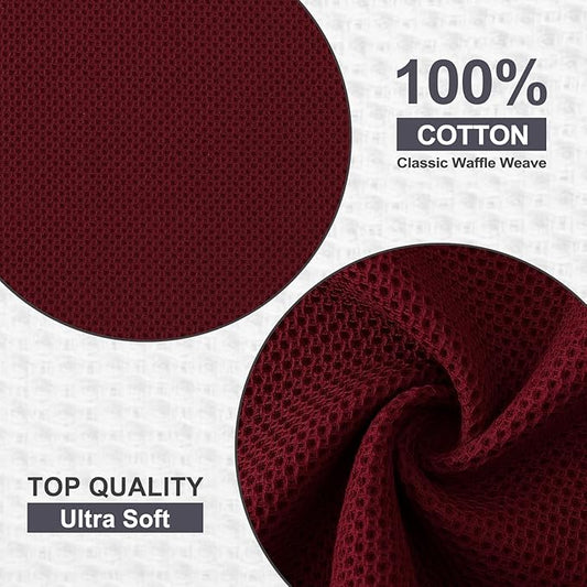 Kitinjoy 100% Cotton Kitchen Dish Cloths (12 X 12 Inches, Burgundy), 6 Pack Waffle Weave Ultra Soft Absorbent Dish Towels for Drying Dishes Quick Drying Kitchen Towels Dish Rags