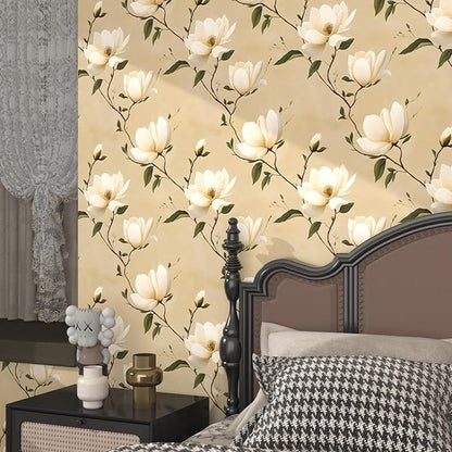 Floral Peel and Stick Wallpaper Vintage Khaki Contact Paper 17.5''x393'' Vinyl Waterproof Self Adhesive Removable Boho Modern Beige Leaf Wall Paper for Cabinets Bathroom Walls Bookcase Countertops