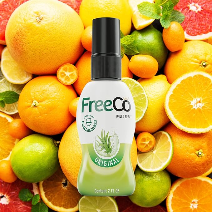 Freeco Before-you-go Toilet Spray | Stops odour Before it Begins with Essential Oils | Ideal for Home, Office, Public Spaces & Travel | 2 fl oz (1 Bottle), Original Citrus Scent