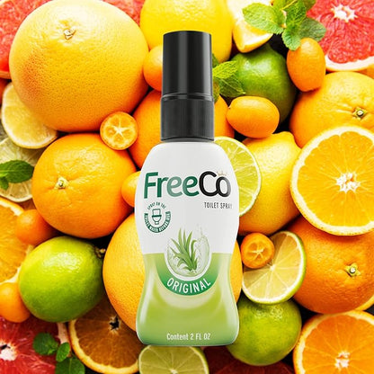 Freeco Before-you-go Toilet Spray | Stops odour Before it Begins with Essential Oils | Ideal for Home, Office, Public Spaces & Travel | 2 fl oz (1 Bottle), Original Citrus Scent