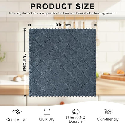 Homaxy 12 Pack Kitchen Dish Cloths (10 x 10 Inches, Dark Grey), Super Soft and Absorbent Coral Velvet Dish Towels, Nonstick Oil Fast Drying Microfiber Cleaning Cloth, No Lint Household Dishcloths