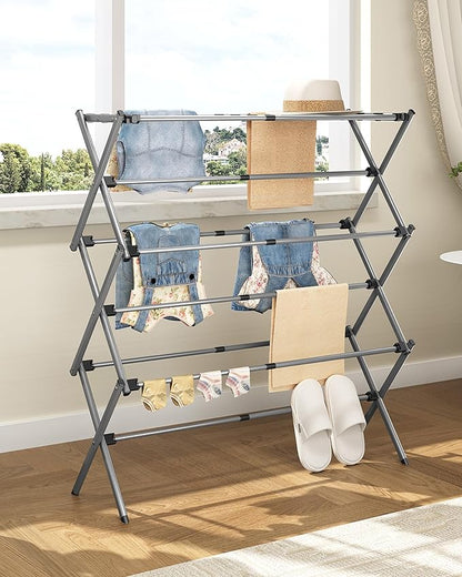 APEXCHASER Drying Rack Clothing, Clothes Drying Rack Foldable, Laundry Drying Rack Expandable, Small Clothe Hanger for Baby Clothes Towel Bib Sock, Clothes Airer for Indoor Outdoor Use, Grey/Black