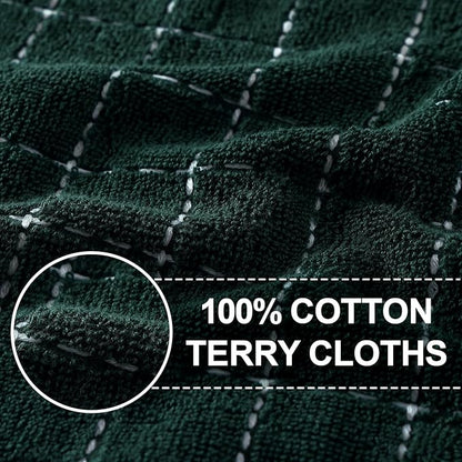 Homaxy 100% Cotton Terry Kitchen Towels(Blackish Green, 13 x 28 inches), Checkered Designed, Soft and Super Absorbent Dish Towels, 4 Pack