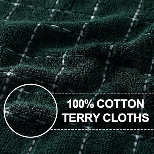 Homaxy 100% Cotton Terry Kitchen Towels(Blackish Green, 13 x 28 inches), Checkered Designed, Soft and Super Absorbent Dish Towels, 6 Pack