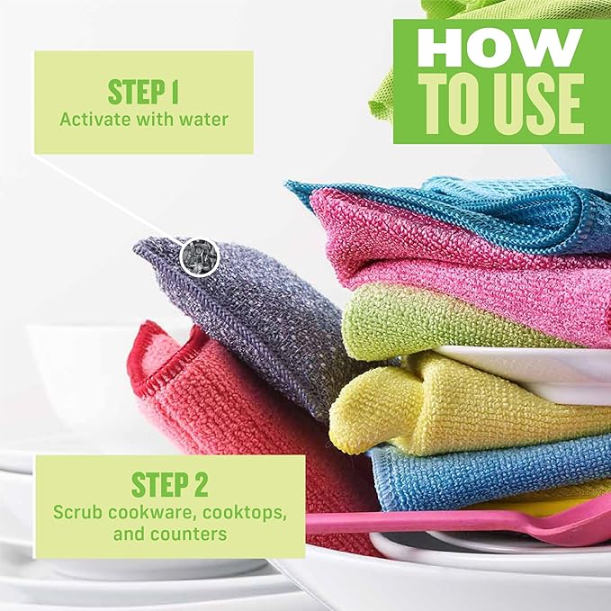 E-Cloth 2-Pack Non-Scratch Scrubbing Pads, Microfiber Scrubber and Dish Sponge, Ideal for a Streak-Free Clean Grill, Cast Iron and Dishes, Washable and Reusable, 100 Wash Promise
