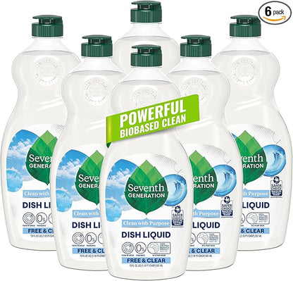 Seventh Generation Dish Liquid Soap Free & Clear liquid soap Pack of 6 Dishwashing Soap Dish Soap for sensitive skin 19 oz