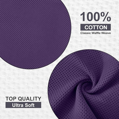 Kitinjoy 100% Cotton Kitchen Dish Cloths (12 X 12 Inches, Eggplant), 6 Pack Waffle Weave Ultra Soft Absorbent Dish Towels for Drying Dishes Quick Drying Kitchen Towels Dish Rags