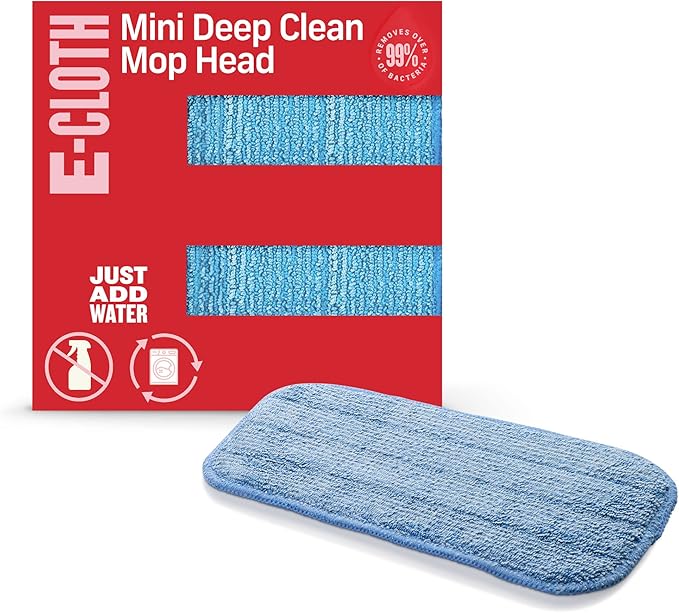 E-Cloth Mini Deep Clean Mop Head, Microfiber Mop Head Replacement for Floor Cleaning, Great for Hardwood, Laminate, Tile and Stone Flooring, Washable and Reusable, 100 Wash Guarantee, 1 Count