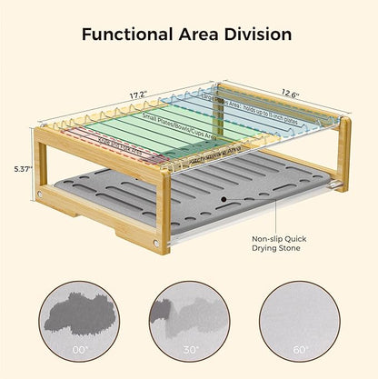 Wealone Stone Dish Drying Mat with Stainless Steel Dish Rack, Super Absorbent Diatomaceous Earth Dish Drying Mat, Large Size Stone Drying Mat, Fast Drying Dish Racks for Kitchen Counter