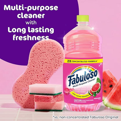 Fabuloso Multi-Purpose Cleaner and Floor Cleaner, 2X Concentrated Formula, Long-Lasting Freshness, Watermelon Scent, 56 fluid ounces