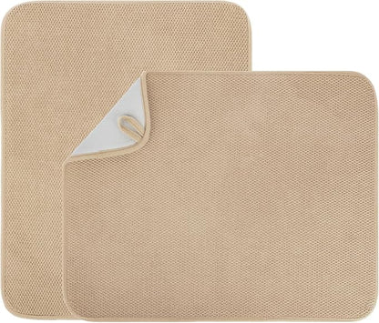 2 Pack Microfiber Dish Drying Mat for Kitchen Counter,Ultra Absorbent Dish Drainer Mat ,Dish Drying Pad ,Dish Rack Mat 20×15 Inch (Beige)