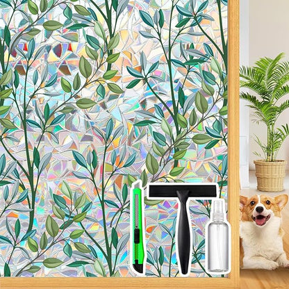 Rainbow Privacy Film with Cutting Line, 3D Decals Stained Glass Window Clings, Static Cling Window Sticker, Suncatcher - 47.24" x 157.4"