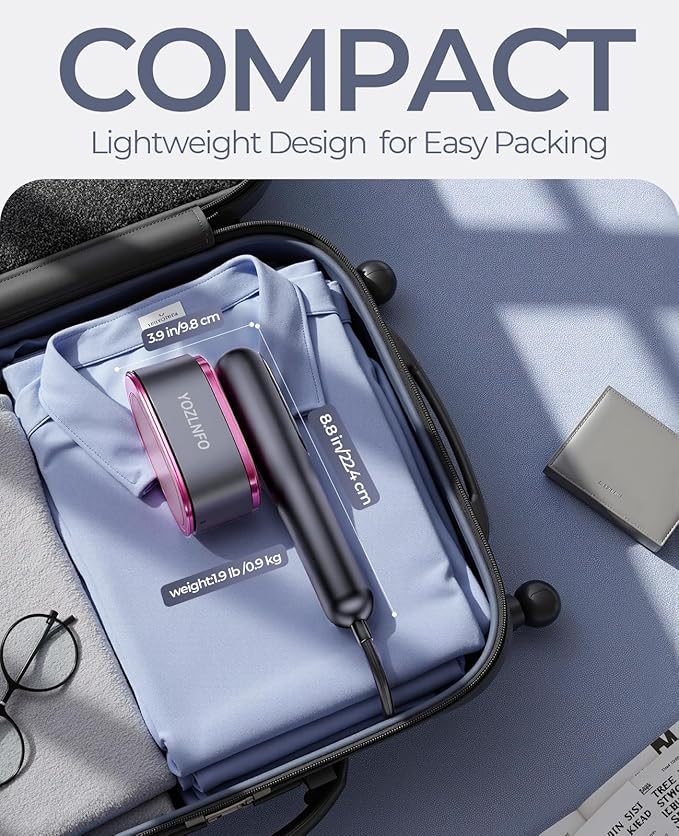 Travel Steamer for Clothes Adequate Portable: 2-in-1 Mini Handheld Garment Steamer Iron - 15s Heat Up & 5 Adjustable Steam - Large Ceramic Panel - 110-120V