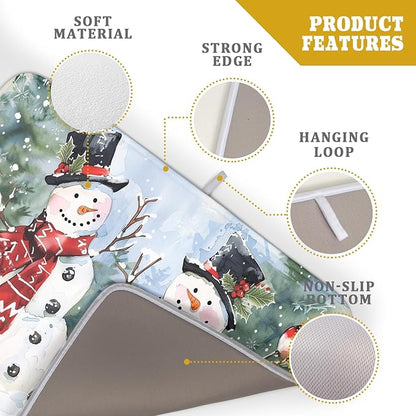 Winter Dish Drying Mat 18 x 24 Inch Xmas Snowman Pattern Dish Drying Pad Absorbent Microfiber Mats for Christmas Dish Rack Pad for Kitchen Counter Coffee Bar Decor
