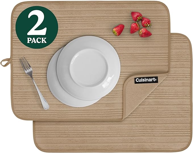 Cuisinart Dish Drying Mats for Kitchen Counter - (2) 18" x 24" Ultra Absorbent Dish Drying Mat XL - Foldable, Machine Washable, Fast Drying Dish Mat (Horizontal Stripes)