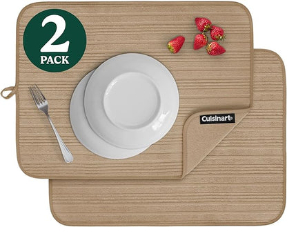 Cuisinart Dish Drying Mats for Kitchen Counter - (2) 18" x 24" Ultra Absorbent Dish Drying Mat XL - Foldable, Machine Washable, Fast Drying Dish Mat (Horizontal Stripes)