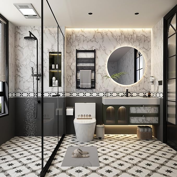 JSEVEM 31"×157" Extra Wide Thick White Grey Marble Wallpaper Peel and Stick Glossy Textured Cream Gray Granite Contact Paper Vinyl DIY Waterproof Wall Tile Sticker for Kitchen Bedroom Bathroom Walls