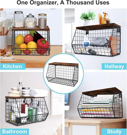 Laundry Room Shelves Wall Mounted with Storage Basket - Stackable Wire Wall Shelves Organizer for Towels, Detergent, Tissues | Space-Saving Over Washer & Dryer, Small Spaces(11.8"Wx7.9"Dx8.5"H)
