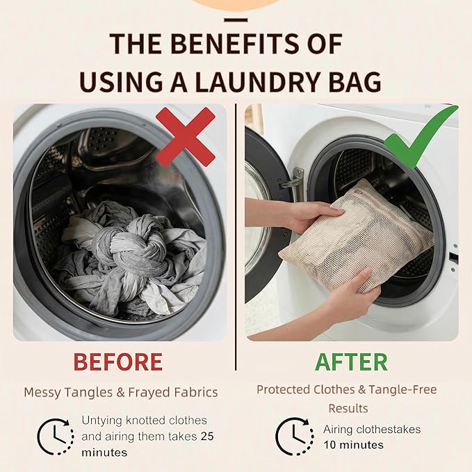 4-Piece Mesh Laundry Bags for Delicates - Premium Cotton, No Dye, Delicate Protection for Bras, Underwear, Socks & Kids Clothes with Sturdy Zippers