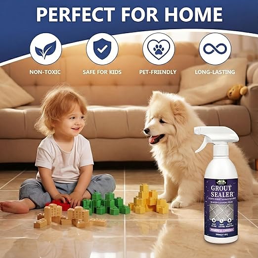 Grout Sealer,17.6 OZ Waterproof Grout Sealer for Shower, Floor, Kitchen - 100% Safe Tile Sealer Spray - Long Lasting Clear Grout Sealant for Stone, Bathroom, Marble - Indoor & Outdoor