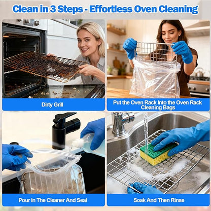 Palksky Oven Rack Cleaning Bags, Heavy Duty No Scrub Oven Rack Cleaning Bags, Reusable Leak-Resistant PE Bags for Deep Soaking Grill Grates, BBQ Racks, No Cleaner Included, 5 Pack