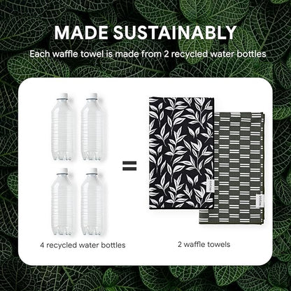 RECYCO Waffle Kitchen Towel Set of 2 - Quick Dry Microfiber Sustainable Dish Towels - Ultra Absorbent Reusable Cleaning Tea Towels - Lightweight Hand Towels,16”x 28”, Natural Rhythm
