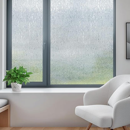 LUTE Rain Glass Window Film, Privacy Frosted Film Decorative Sticker, UV Blocking Static Cling Removable Glass Cover, Stained Frosting Cling Door Window Vinyl for Home Office, 23.6" x 157.4"