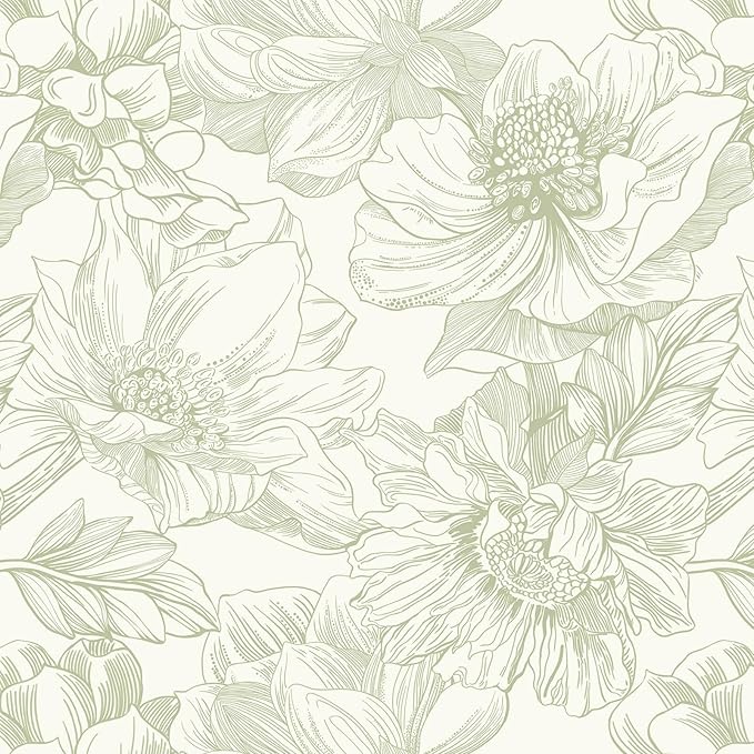 Ismoon Vintage Floral Wallpaper Peel and Stick Beige and Green Contact Paper 17.3inx32.75ft Removable Self Adhesive Wall Paper for Bathroom Bedroom Cabinet Mural Wall Decor Vinyl Renter Friendly